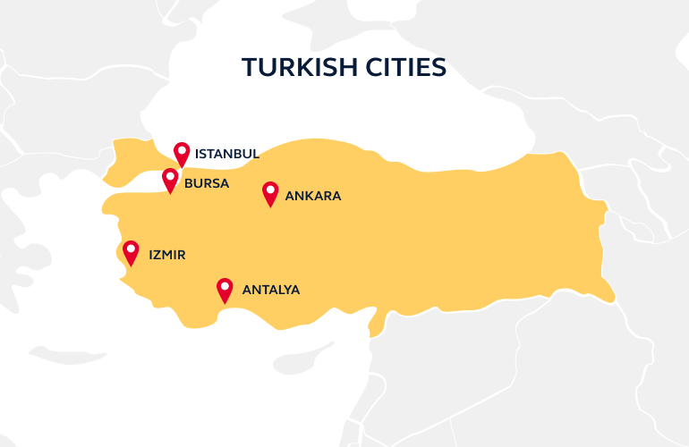 Map of major Turkish cities