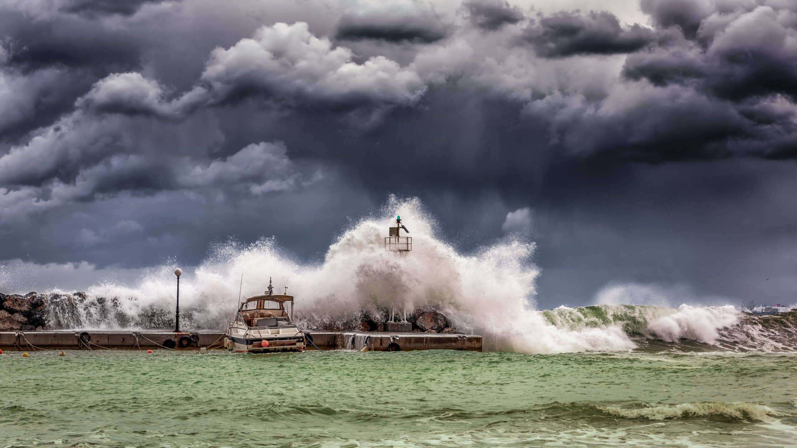 a storm hitting a harbour