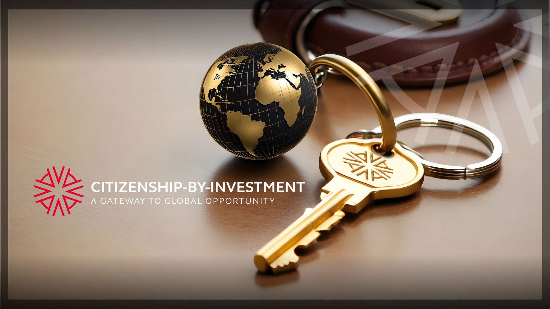 A gold key with a globe as the keychain demonstrating investment migration is the key to the world