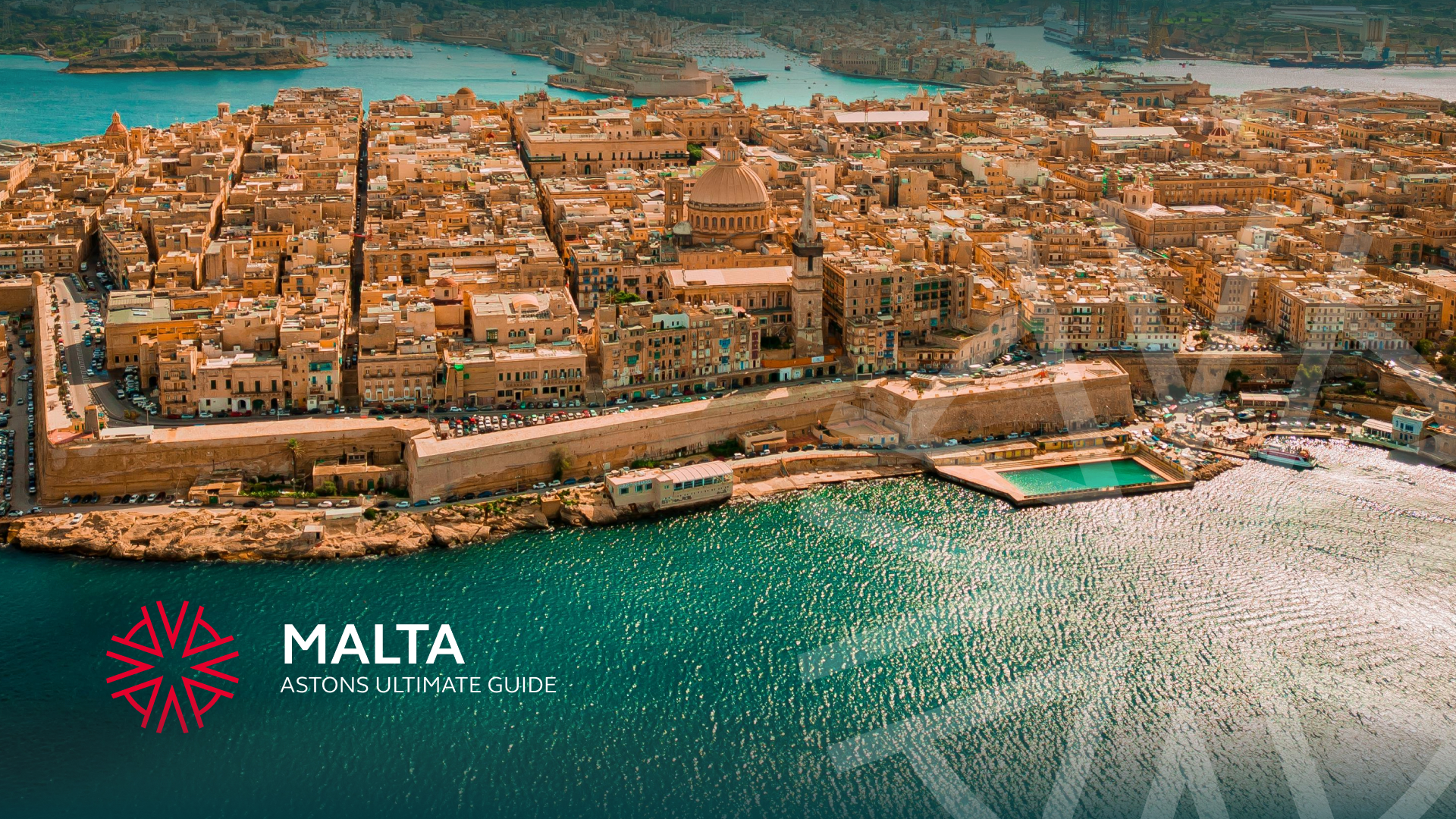 A drone image of Valletta, the capital city of Malta with the superyachts docked in Grand Harbour