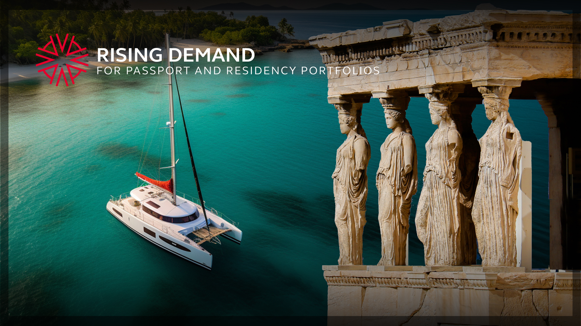 a yacht in the Caribbean Sea and a part of the Acropolis in Greece