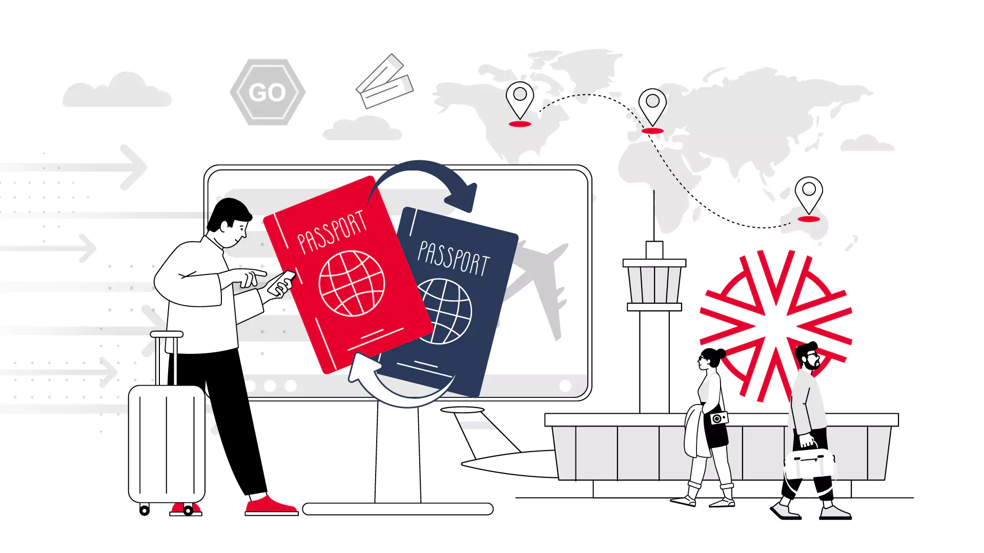 a traveler at the airport with his second passport